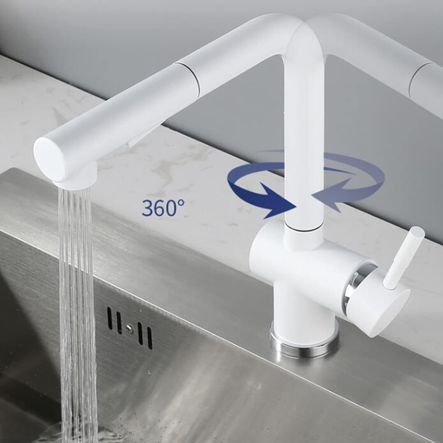 Kitchen Faucets with Pull Out Spray, Kitchen Mixer Faucet Stainless Steel Swivel Hot and Cold Water Dual Mode Multifunction Pull Out Kitchen Sink Faucet-White