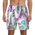 thumbnail image 2 of Goofa Eiffel Tower and Hearts Printed Men's Swim Trunks Board Shorts Quick Dry Mens Swimming Trunks with Compression Liner,Breathable Fit Hawaii Beach Shorts-Medium, 2 of 9