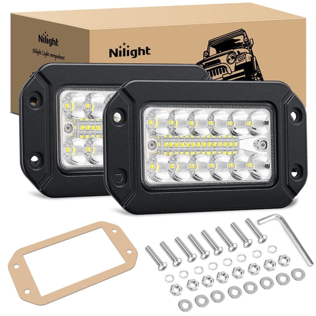 Nilight Flush Mount LED Light Pods 2PCS 6 Inch 39W Upgraded Spot Flood Combo Beam Driving Work Lighting Backup Reverse Grill Mount Lights f