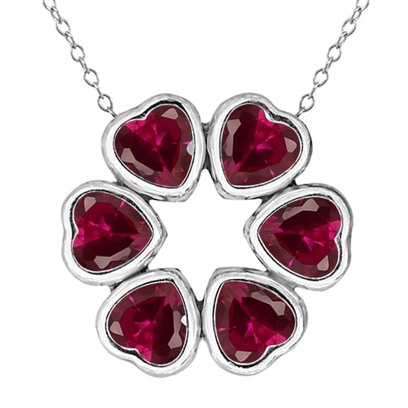 Gem Stone King 3.60 Ct Heart Shape Red Created Ruby 925 Sterling Silver Pendant With Chain