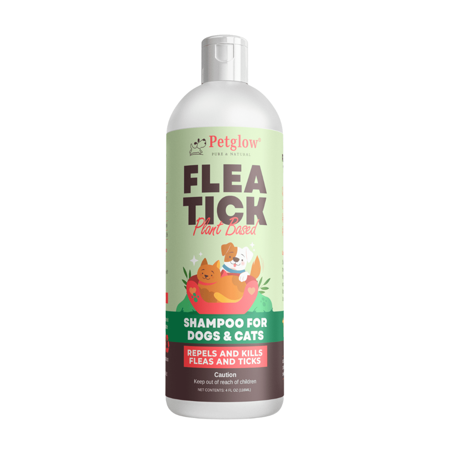 PetGlow Plant-Based Flea & Tick Shampoo for Dogs & Cats, Botanical Pet Wash with Cedarwood & Rosemary, Use for daily cleansing, Has No Parabens, Phthalates, Chlorides, 4Fl, Oz