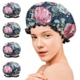 thumbnail image 7 of Shower Caps,Pioneer Flower Floral Print Pattern Waterproof Shower Cap for Women 4 Pieces,Double Reusable Hair Cover for Shower PEVA Elastic Stretch Hem, 7 of 7