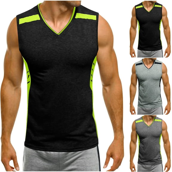 ZyeKqe Sleeveless Shirts for Men V Neck Workout Tank Tops Stretchy Slim Fitted Muscle T Shirts Tees