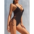 thumbnail image 3 of Women One Piece Swimsuits Deep V Neck Side Bandage Monokini Bathing Suits, 3 of 7