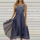 thumbnail image 1 of ICHUANYI Clearance Women Sexy Solid Sleeveless Round Neck Lace Chiffon Mesh Waist Party Dresses(Purple, XL) ICHUANYI WER2023080902171, 1 of 5