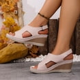 thumbnail image 6 of Khaki Women Casual Wedge Heel Sandals Khaki Open Toe Hollow Out Thick Sole Summer Hook And Loop, 6 of 9