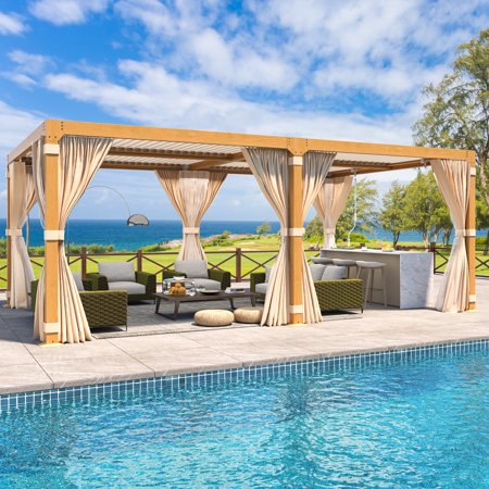Hommow 12' × 20' Outdoor Louvered Pergola with Adjustable Aluminum Frame Rainproof Roof