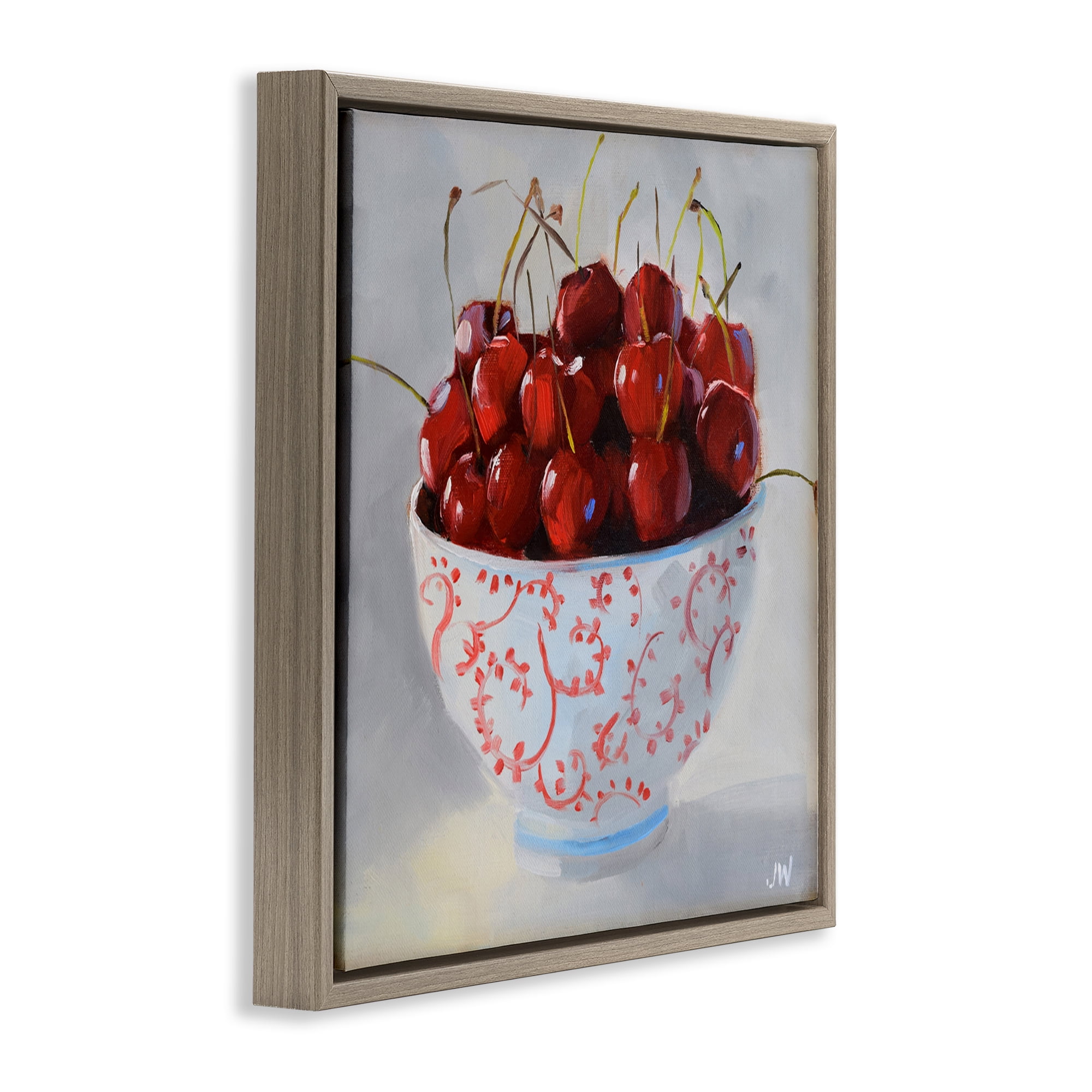 Stupell Industries Cherries in Ornate Bowl Food & Beverage Painting Brown Floater Framed Canvas Art Print Wall Art, 25 x 25