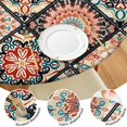 thumbnail image 4 of Stretchable Round Table Cover with Bohemian Floral Pattern - Elastic Edge Fits 52 to 56 Inch Tables - Vibrant Kitchen Dining Room Tablecloth Decor, 4 of 7
