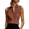 thumbnail image 3 of VBVC Women's Collared Button Down Sleeveless Blouse , Ladies' Pleated Front Work Office Tank Top , Linen Business Casual Tops For Women,Brown,S-2XL, 3 of 10