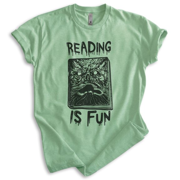 Reading Is Fun Necronomicon Shirt, Unisex Women's Men's Horror Movie Classic Film Lover Halloween Gift, Heather Apple Green, Medium