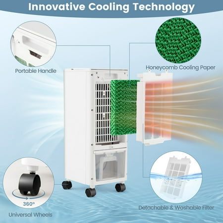 Costway Evaporative Air Cooler Fan Portable Oscillating Swamp with 3 Speeds Modes Remote - White