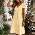 thumbnail image 7 of ChaoHeng Dresses for Women for Solid Linen V Neck Button Short Sleeve Mid Calf Breathable Summer Casual Dress Yellow XXXXXL, 7 of 7