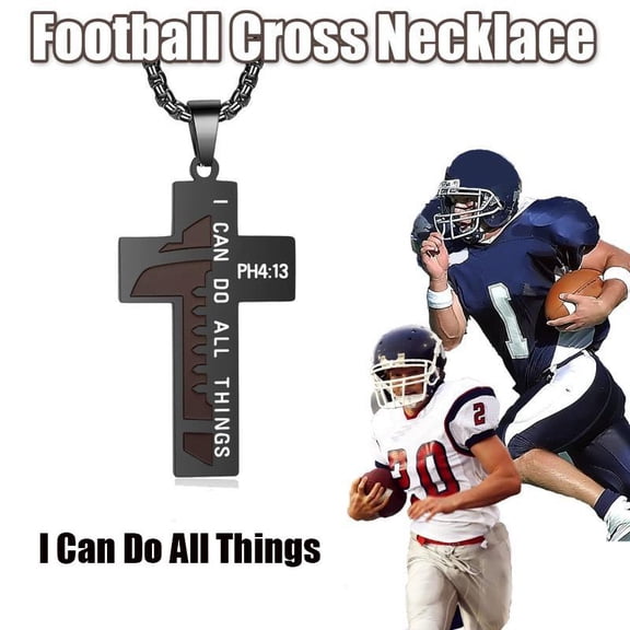 Football Cross Necklace for Men Bible Verse I CAN DO All Things Stainless Steel Sport Pendant for Men
