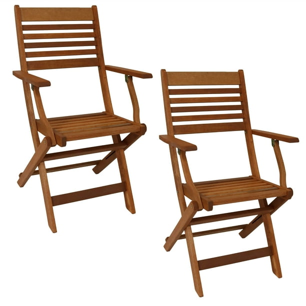 Sunnydaze Meranti Wood with Teak Oil Finish Wooden Folding Patio