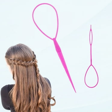 Hair Hoop Tool Set, 2pcs Ponytail Pulls, Hair Braid Tools for Women Girls (Pink)