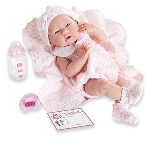 Anatomically Correct Real Girl Baby Doll | 15" All-Vinyl Baby Doll | JC Toys - La Newborn | Made in Spain | Comes With Pink Knit Outfit and Accessorie