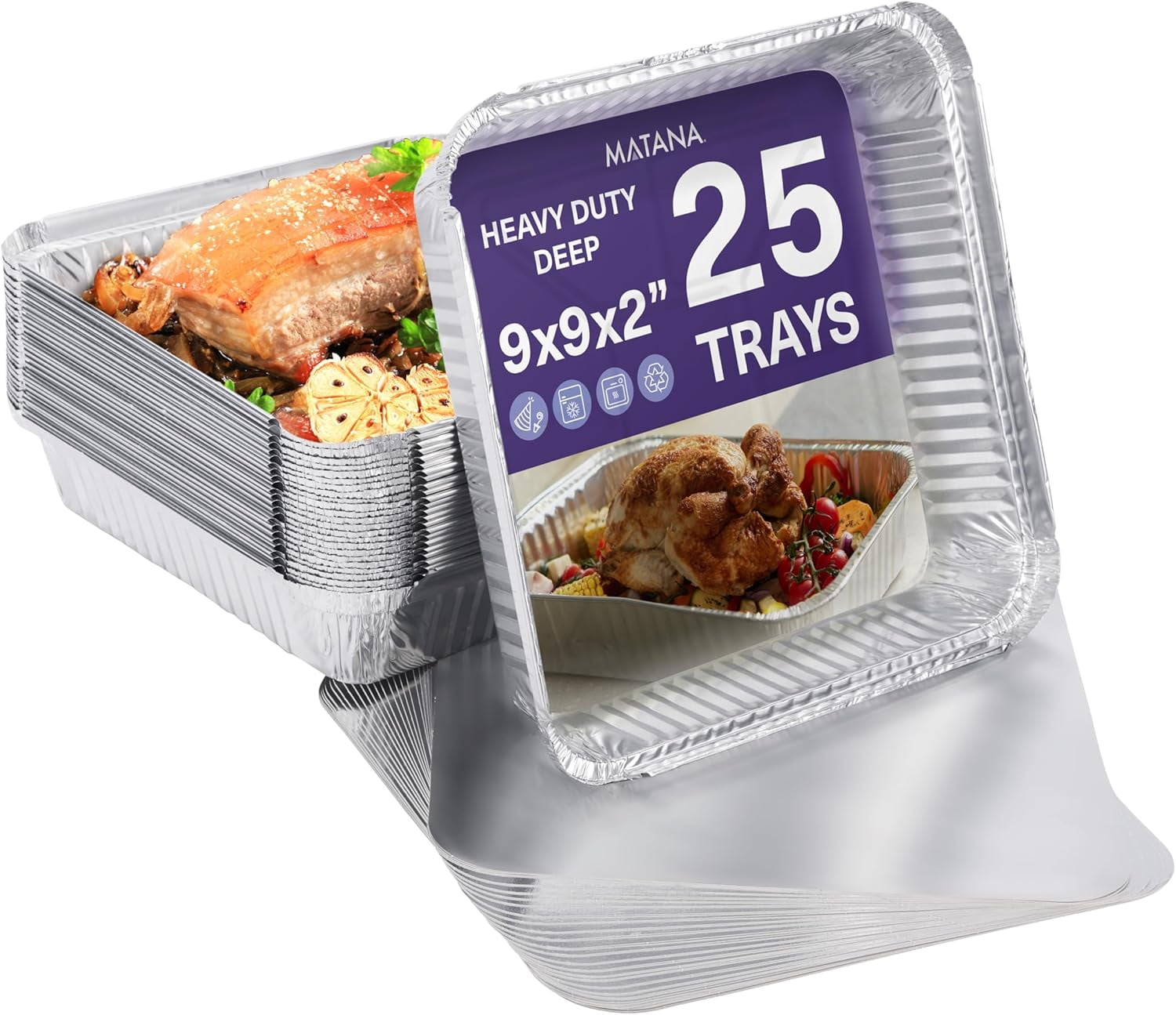 9x9 Square Aluminium Foil Pans with Lids (25 Packs) Disposable
