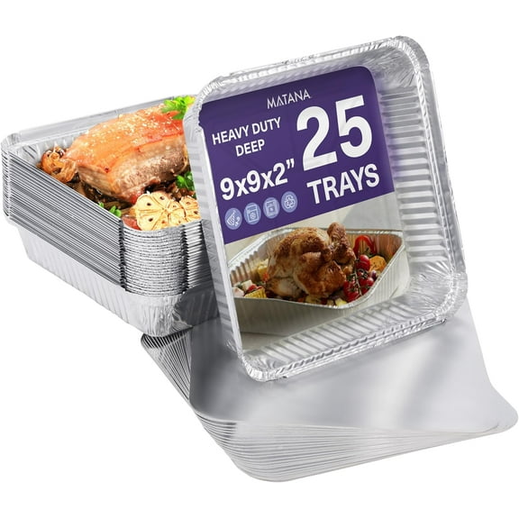 9x9 Aluminum Pans with Lids (25 Pack) Disposable Aluminum Trays - 9" Inch Square Foil Cake Baking Pans & Food Containers with Lids