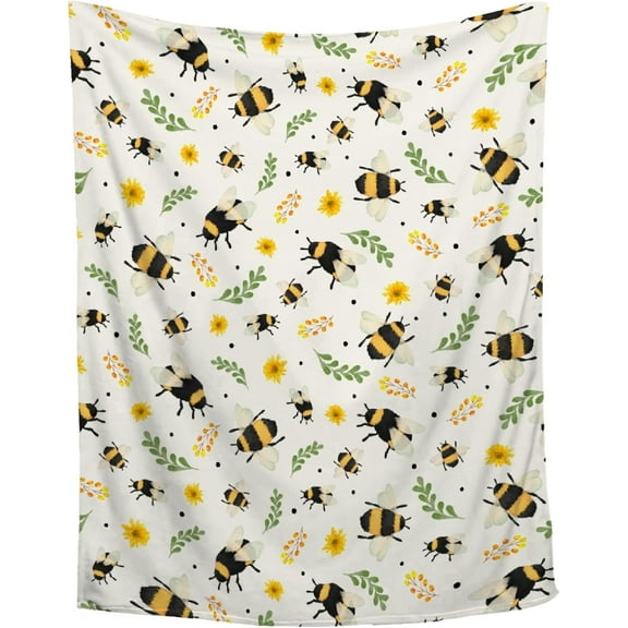 Bee Blanket Sunflower Floral Blanket - Plush Flannel Flower Bee Blanket for Couch Bed Sofa - 40"x50" Bee Decor for Girls Boys - Gift for Bees Lovers Floral Throw Blanket for All Seasons