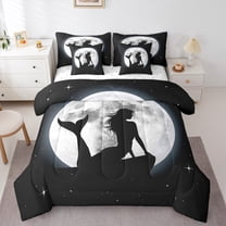 Castle Fairy Sea Mermaid Girl Bedding Comforter Set 7-Piece,Stars Moon Print King Bedding Sets,Ocean Princess Ultra Soft Bed Sheets,Luxury Bedroom Decor,Reversible