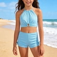 thumbnail image 2 of AWZXDE Two Piece Swimsuit For Girls Summer Solid Color Tankini Top And Swim Shorts Beachwear For Teen Youth 12-16Y, 2 of 7