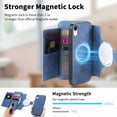 thumbnail image 6 of 2 in 1 Wallet Case for Apple iPhone XR, Detachable Magnetic Back Cover Cards Slots Zipper Pocket Ring Holder Magnetic Closure Protective Drop Proof Case Cover for Women Men,Blue, 6 of 11