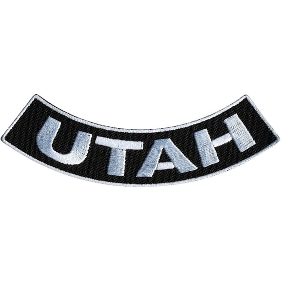 UTAH BOTTOM ROCKER, PATCH - United States 'Utah' High Thread Iron-On Heat Sealed Backing Sew-On Patch - 4" x 1"