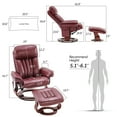 thumbnail image 6 of Mcombo Reclining Chairs with Ottoman, 360 Degrees Swivel Recliners with Massage, Faux Leather Ergonomic Lounge Chairs for Living Room Bedroom 4999(Burgundy), 6 of 9