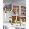 thumbnail image 2 of Wowow Brass Bridge Centerset Kitchen Faucet for Sink, 2 Handle 2 Hole 360 Degree Swivel Faucets for Vintage Farmhouse, Gold, 2 of 8