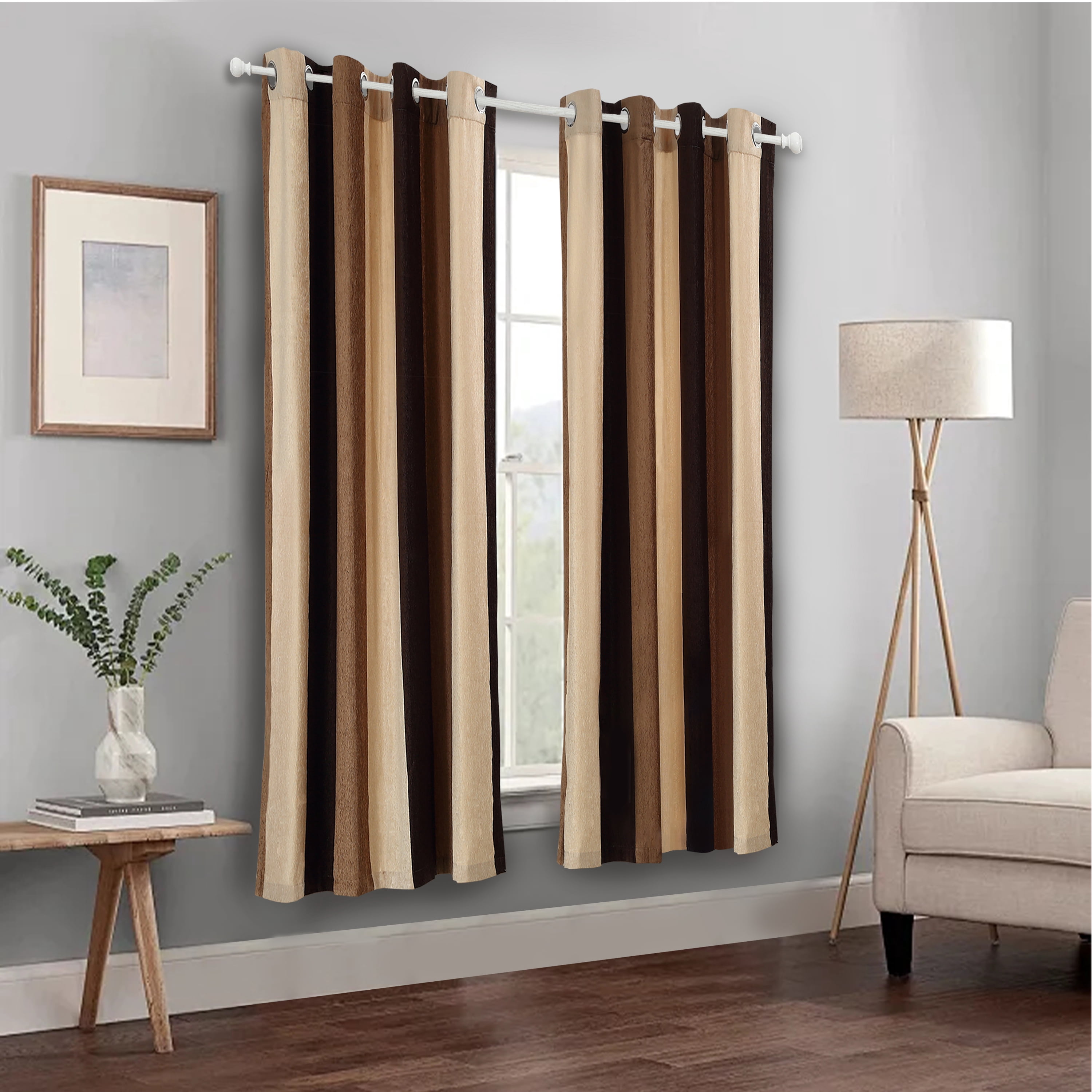 YIYITOOLS Vertical Striped Buttonhole Curtain Sets, Brown Blackout Curtains for Bedroom (2 Panels, W52" x L63")