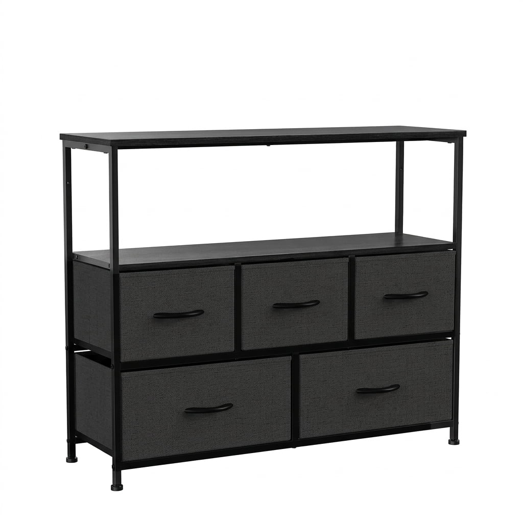 Casabay TV Dresser Storage Cabinet with Fabric Drawers Freestanding Media Console with Open Shelf for Bedroom Dorm Living Room