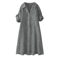 thumbnail image 5 of QUNYINEY Dresses for Women Summer Midi Faux Cotton Linen Short Sleeve Shirt Dress Loose Fit with Pockets Button Collared Solid Dresses, 5 of 6