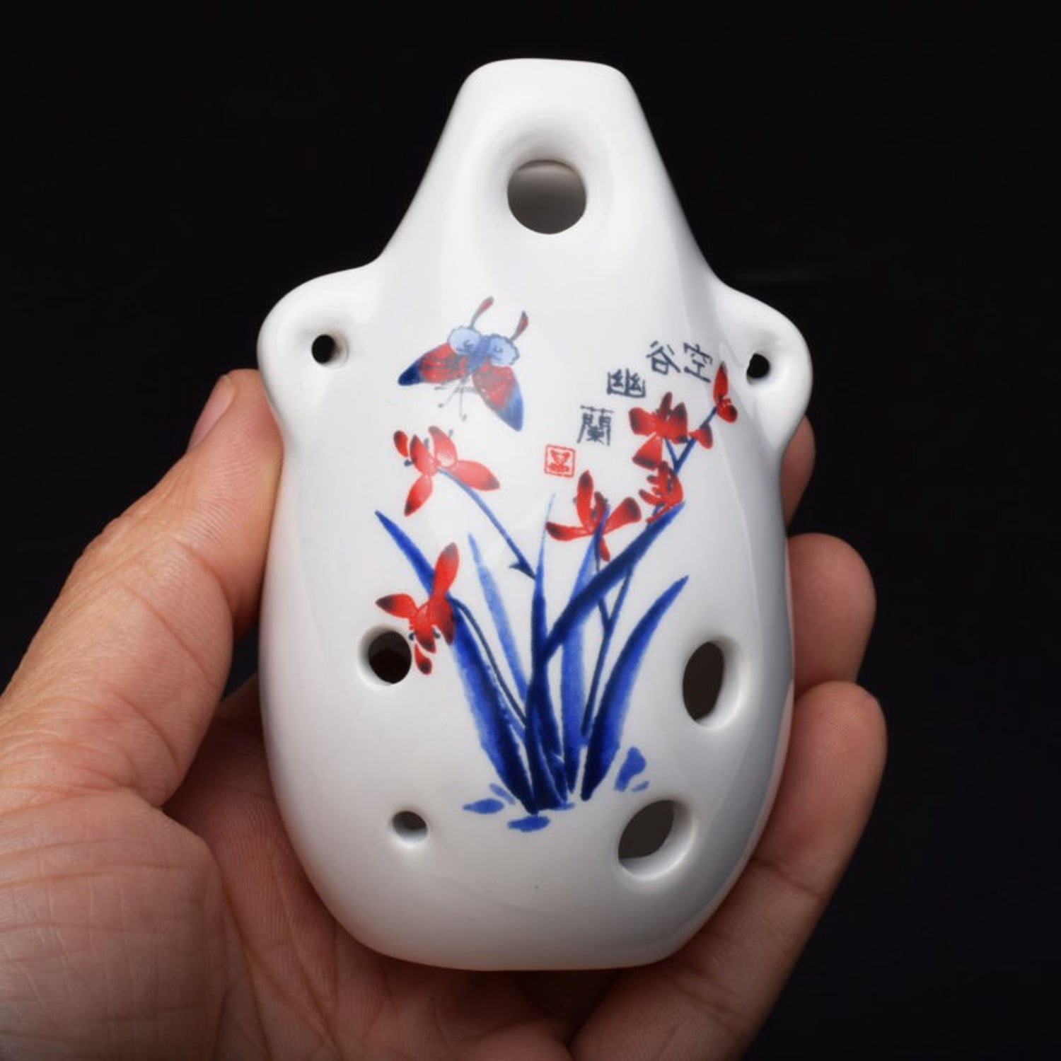 6 Hole Ceramic Ocarina Key of C Midrange Flute Orchid Design Wind Instrument for Beginner Self Study Music Learning Tool