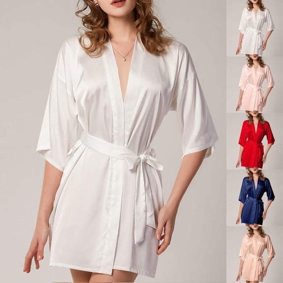 THDHVS Robes for Women, Women Solid Color Belted Robe in Multiple Colors with Soft Fabric and Loose Fits for Ultimate Loungewear Comfortable and Versatile Home Wear Navy 2XL