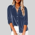 thumbnail image 3 of Horkkom Corduroy Shirt Women V Neck Long Sleeve Button Down Shirts Winter Fall Casual Tops with Pocket L, 3 of 8
