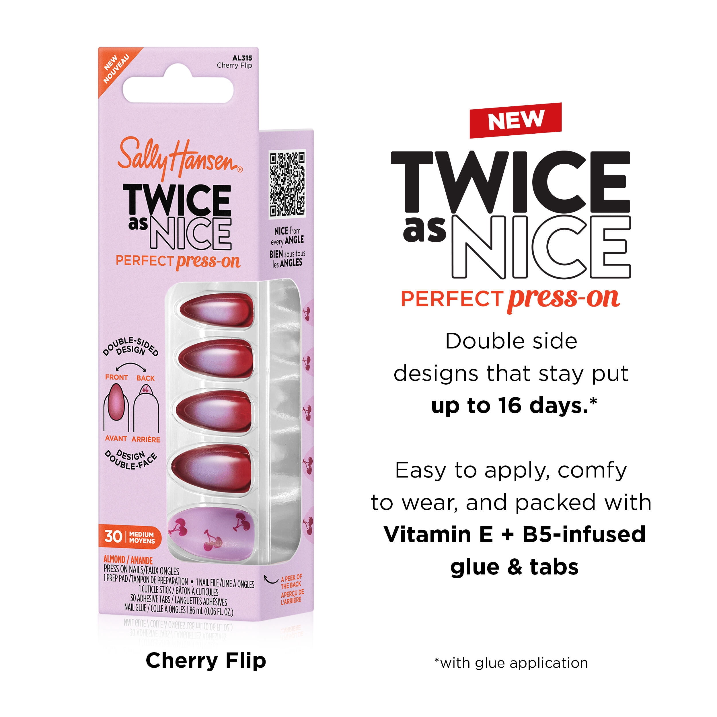 Sally Hansen Perfect Press-Ons Twice As Nice Cherry Flip Nail Set