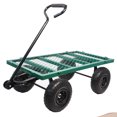 thumbnail image 6 of Metal Utility Wagon Truck with 180 Degree Steering Range Handle and 4 Wheels, Tool Wagon Cart with Removable Mesh Fence, Push Pull Outdoor Garden Cart for Grocery Camping Shopping Sports, Green, 6 of 9