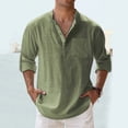 thumbnail image 2 of XIAOCHA Mens Solid Henley Long Sleeve Shirt Relaxed Fit Pocket Beach Casual Tops, 2 of 5