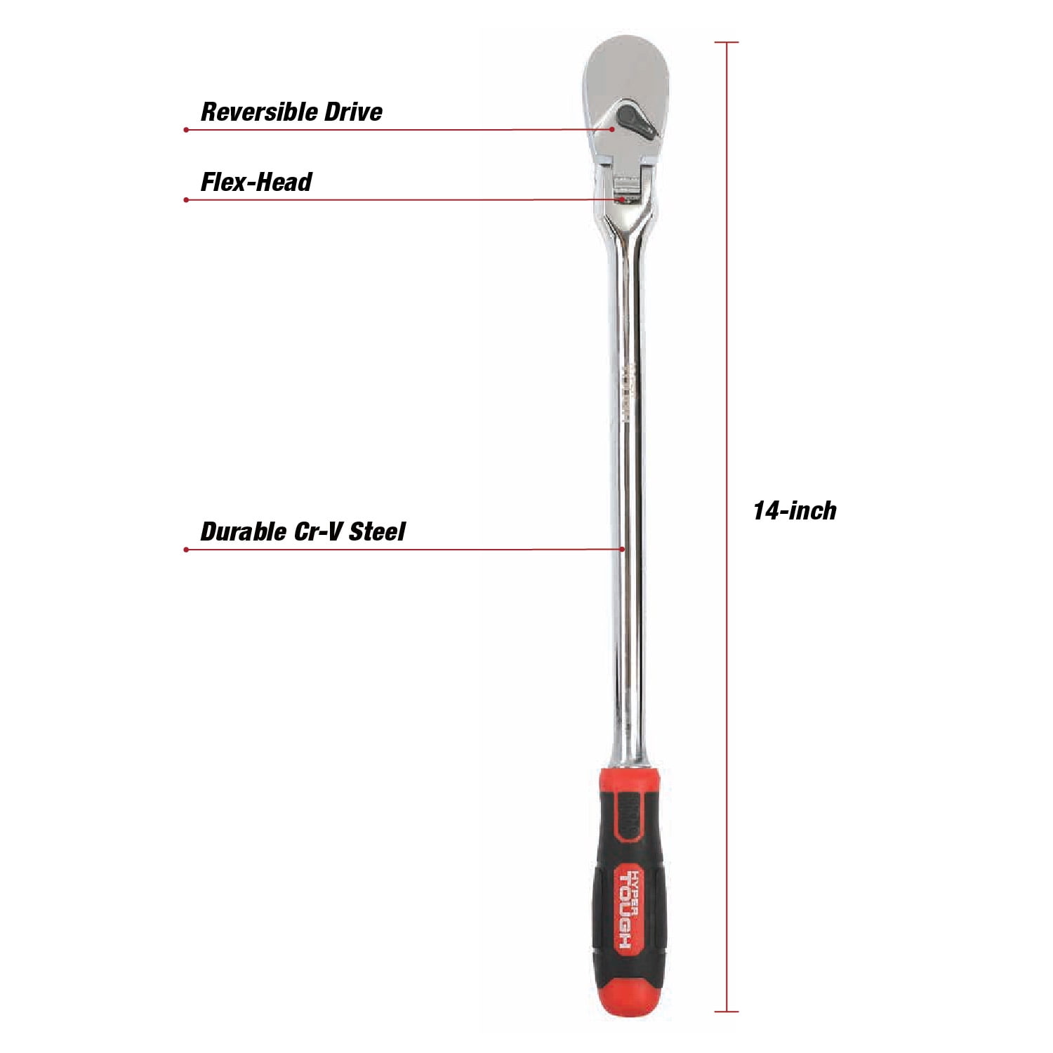 Hyper Tough 3/8-inch Drive 14-inch Flex-Head Ratchet