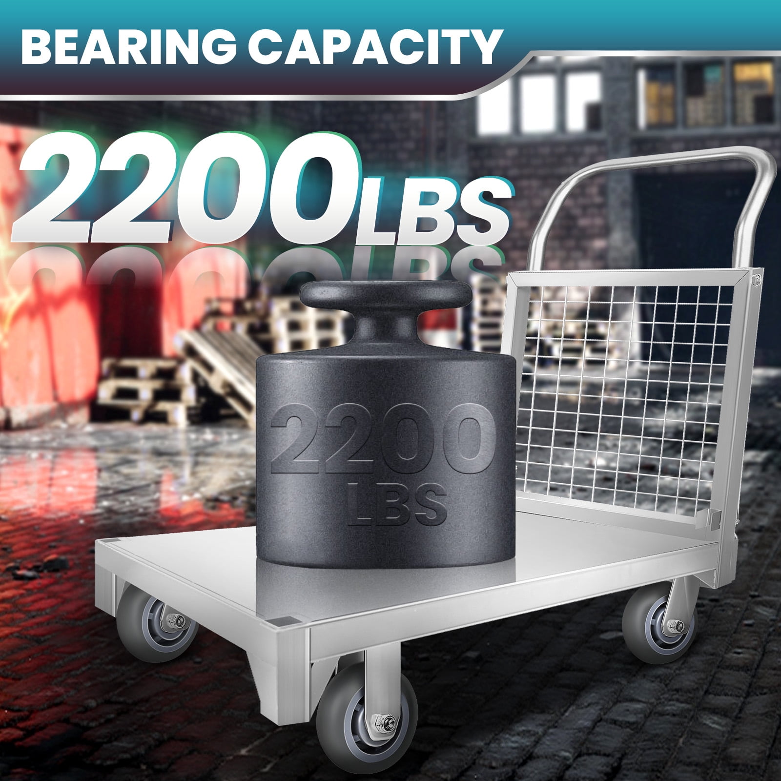 Net cage Trolley Heavy Duty Hand Truck with Cage Portable Platform Cart, 60.6 Pounds Silvery Metal Cart, Load 2200LBS 4-in-1 Design for Laundry, Groceries, Warehouse