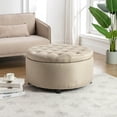 thumbnail image 2 of Porthos Home Nala Round Storage Ottoman, Tufted Fabric, Nailhead trim, 2 of 6