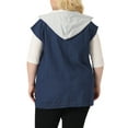 thumbnail image 3 of Agnes Orinda Plus Size Denim Jackets for Women Drawstring Hood Utility Long Jean Jacket Vests, 3 of 6