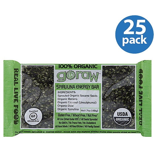 Go Raw 100 Organic Spirulina Energy Bars, 1.7 oz, (Pack of 25