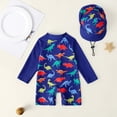 thumbnail image 4 of SGMVNU Baby Boys Swimwear Print Zip Up 1 Piece Swimsuit with Swim Cap Sun Rashguard for Beach Pool Dark Blue Size 6-12 Months, 4 of 7