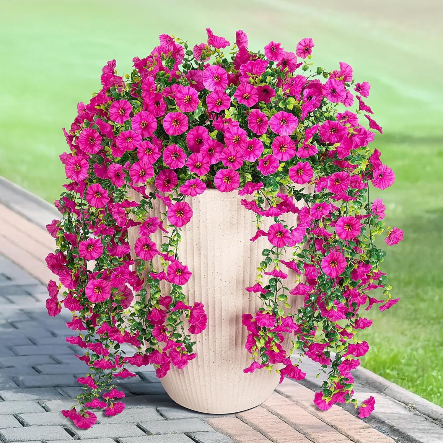 4Pack UV Resistant Artificial Hanging Petunias, 29.9in Fake Flowers for Outdoor Patio Garden Decor