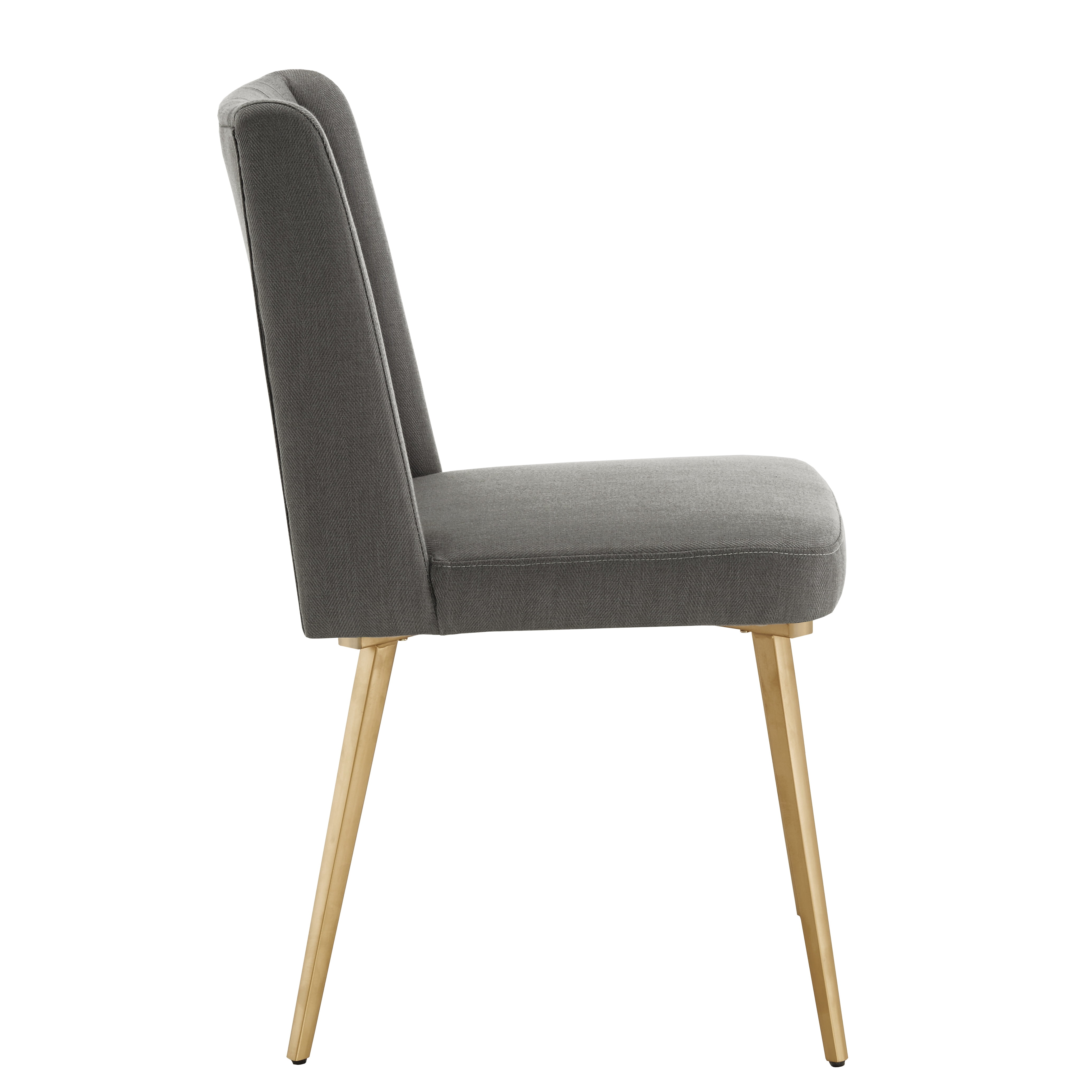 Ember Interiors Ponce Gold Finished Metal Fabric Upholstered Dining Chairs, Set of Two, Dark Grey