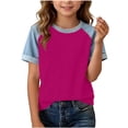 thumbnail image 3 of Asxite Toddler Tops Girls Summer Tops Denim Look Print Crewneck Short Sleeve T Shirt for 4-15 Years, 3 of 5
