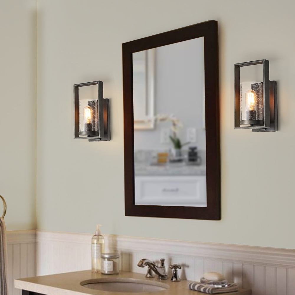Lnc Rustic Bath Vanity Lights 1 Light Wall Sconces With Seeded Gl Brushed Lnc Rustic Bath Vanity Lights 1 Light Wall Sconces With Seeded Gl Brushed