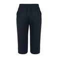 thumbnail image 5 of HKYNLAG Linen Capri Pants for Women Pull On Summer Straight Leg Petite Capris Knee Length Beach Shorts with Pockets Navy L, 5 of 6